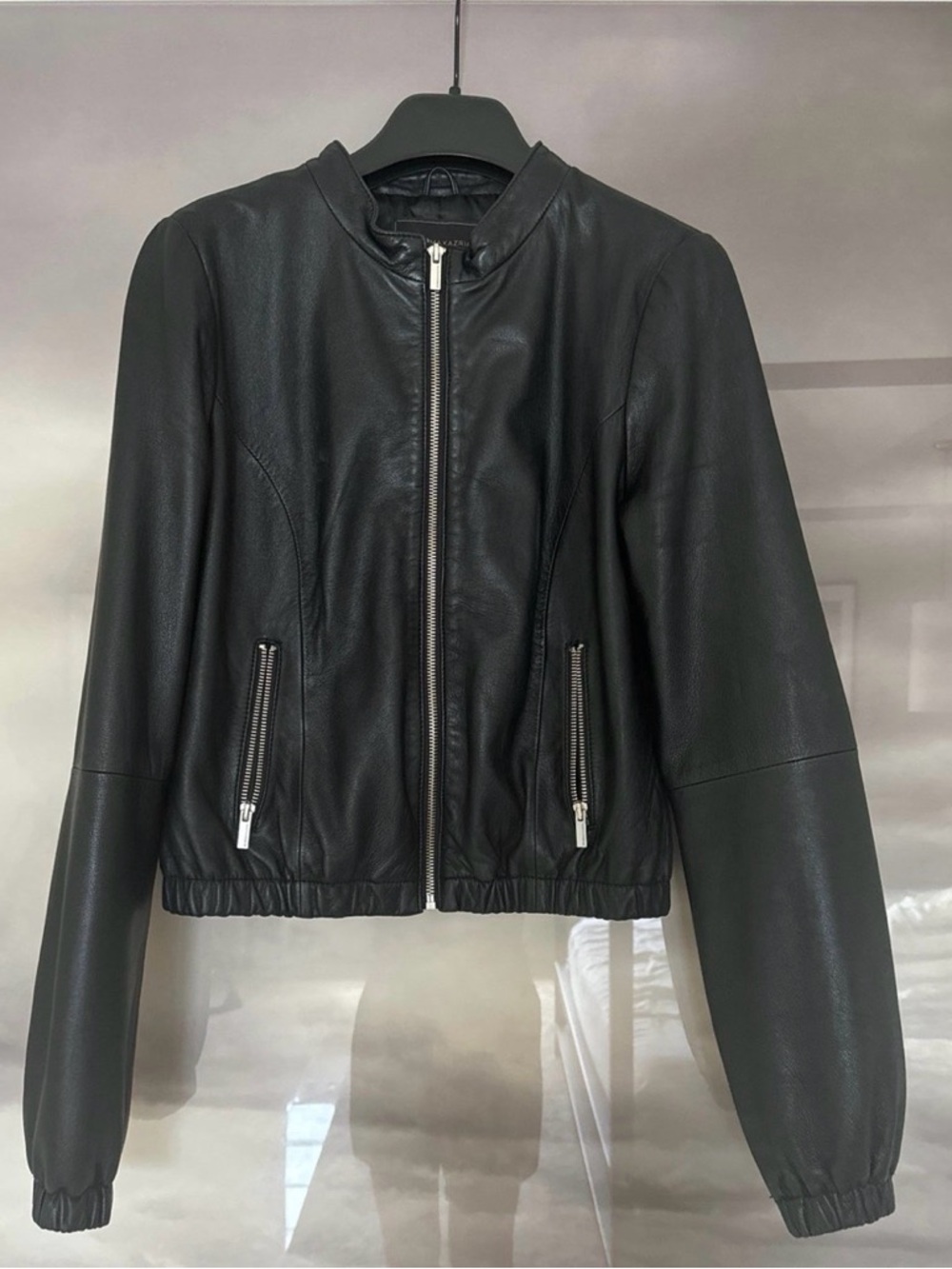 BCBGMaxAzria Black Leather Bomber Jacket